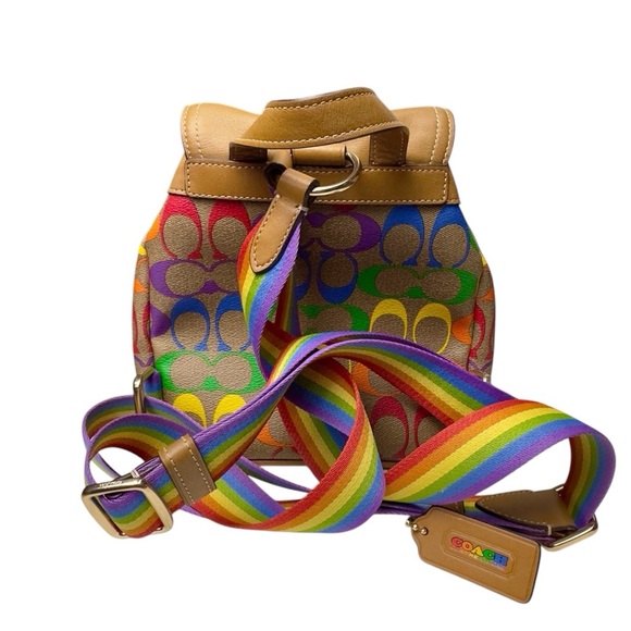 Coach Light Saddle Rainbow Signature Canvas Pennie Backpack 22 Inch - Picture 2 of 15